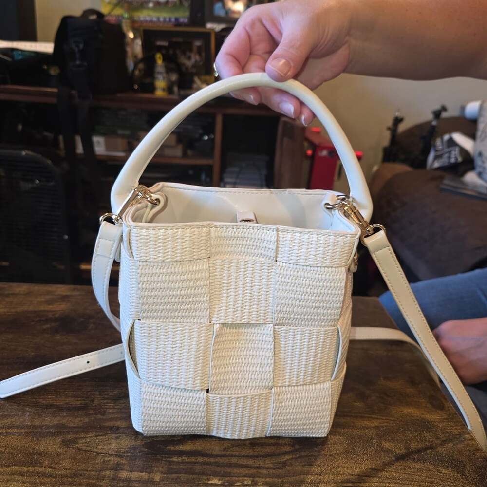 Ecostitch USA Woven Straw Bucket Crossbody Shoulder Bag